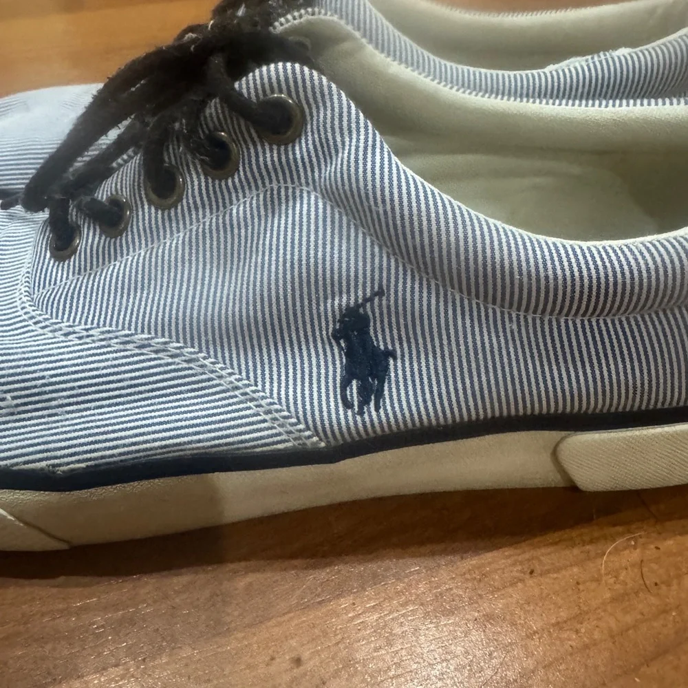 Polo by Ralph Lauren Men’s Light Blue Pinstripe Canvas Sneakers